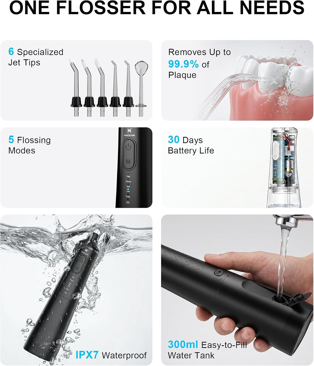 Kit de Cuidado Dental Pro Mejorado: Hilo Dental de Agua de 5 Modos...
