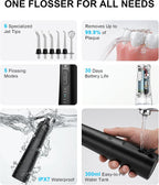 Kit de Cuidado Dental Pro Mejorado: Hilo Dental de Agua de 5 Modos y Cepillo de Dientes, Negro