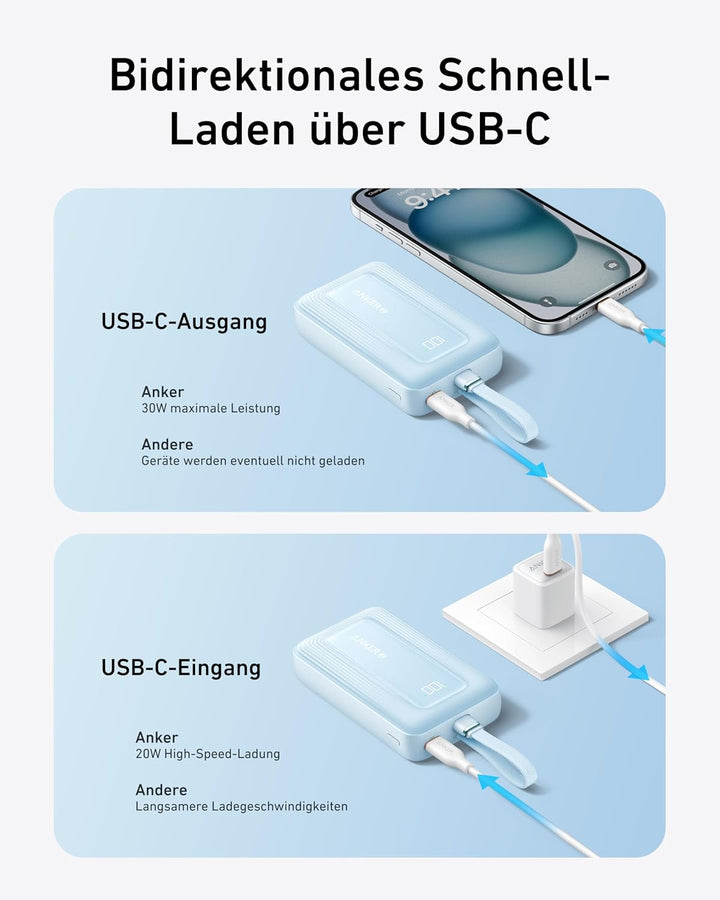 Anker Banco de energía de 30 W y 45 W y 20,000 mAh con cable USB-C...