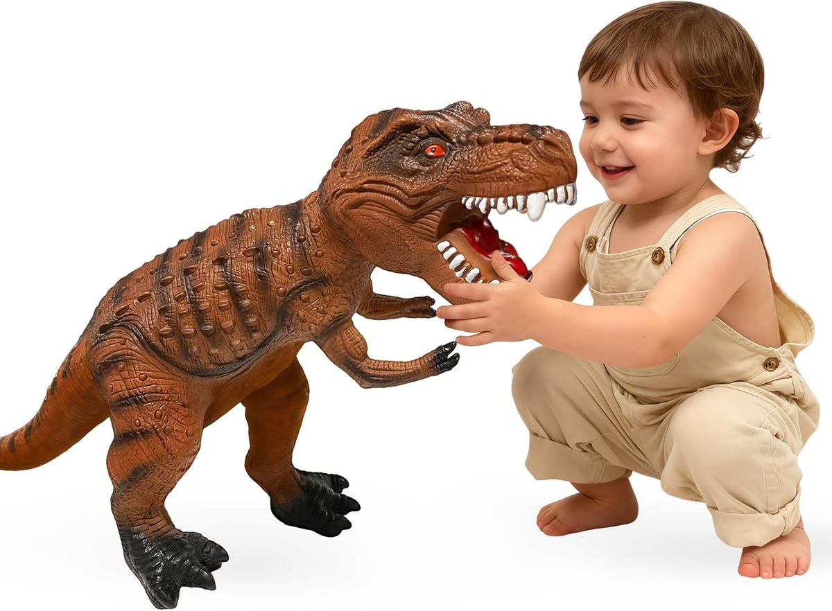 Gzsbaby Juguetes de dinosaurios grandes para niños pequeños, figuras de dinosaurio de tiranosaurio Rex de 28 pulgadas, juguetes de dinosaurio realistas jumbo para niños y niñas, regalo para niños de 1, 2, 3, 4, 5, 6, 7, 8 años (marrón)