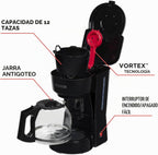 BLACK+DECKER Cafetera de café de 12 tazas con interruptor de encendido/apagado fácil, fácil de verter, jarra sin goteo con cesta de filtro extraíble, tecnología Vortex, color negro
