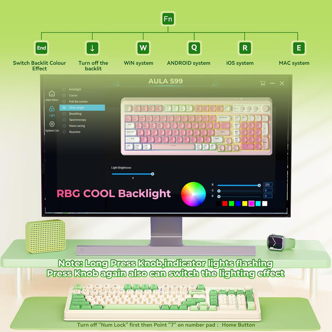 AULA Teclado Gaming S99, Teclados de Computadora Inalámbricos, Tri-...