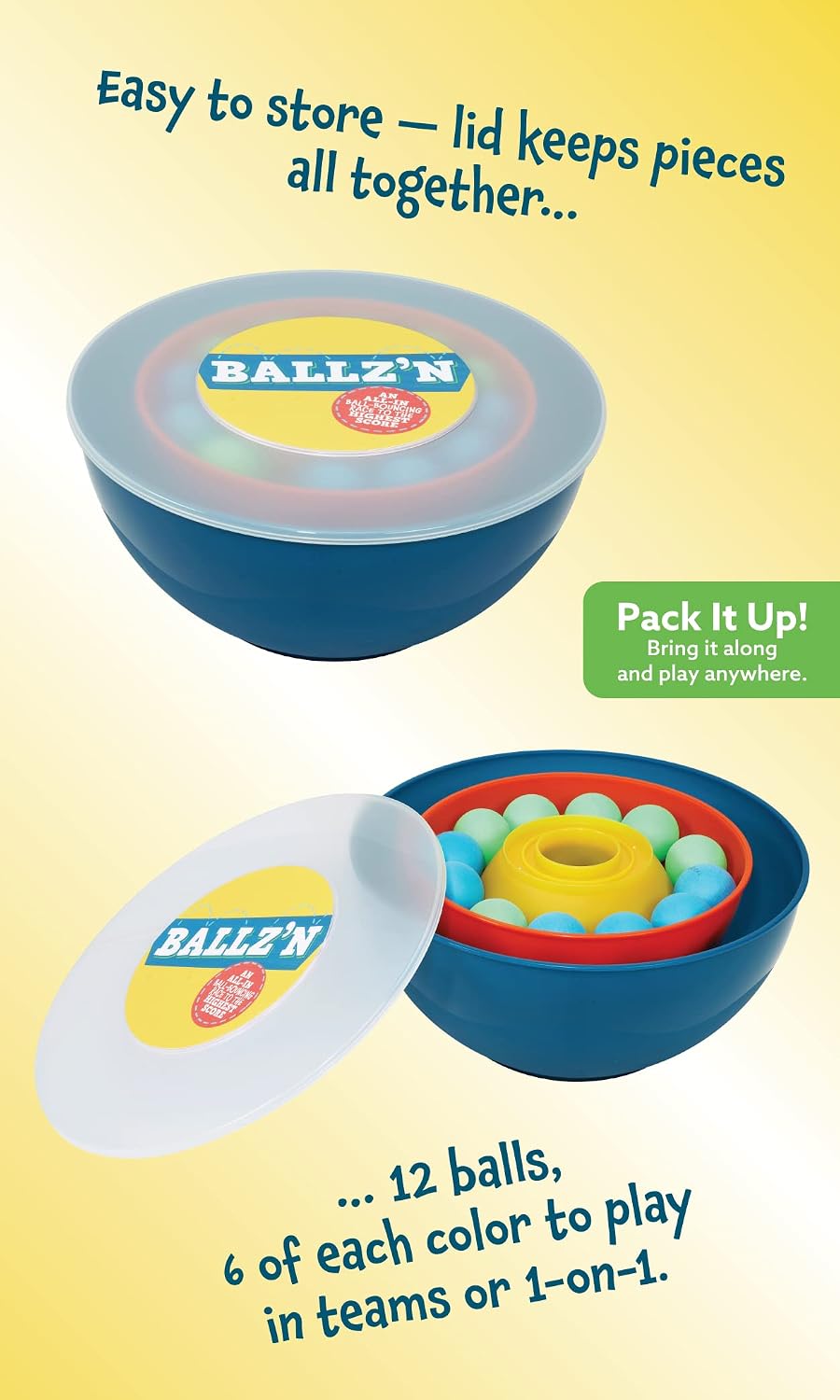 Little Kids Ballz'n | El juego de disparos de trucos de pelota de pong de ritmo rápido para adultos Tipsy y familia, diversión nocturna en el suelo, portátil, fácil almacenamiento, 2-6 jugadores