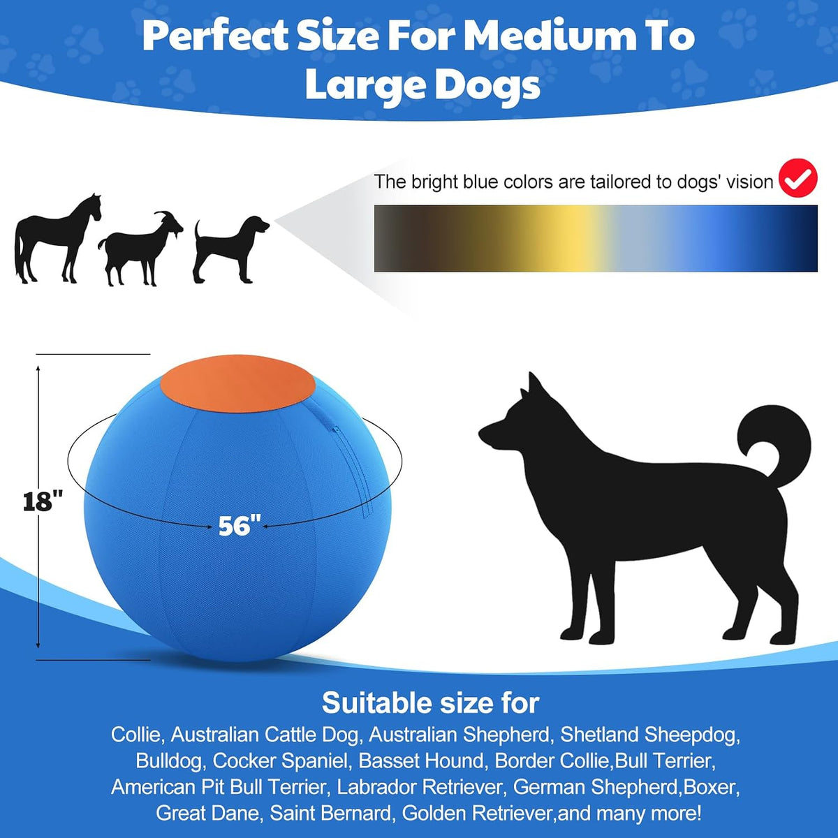 Happypaw 3.0 2026 - Pelota de pastor para perros de 25 pulgadas, resistencia mejorada a la masticación y material resistente, equipo de agilidad de juguete para perros para pastores australianos