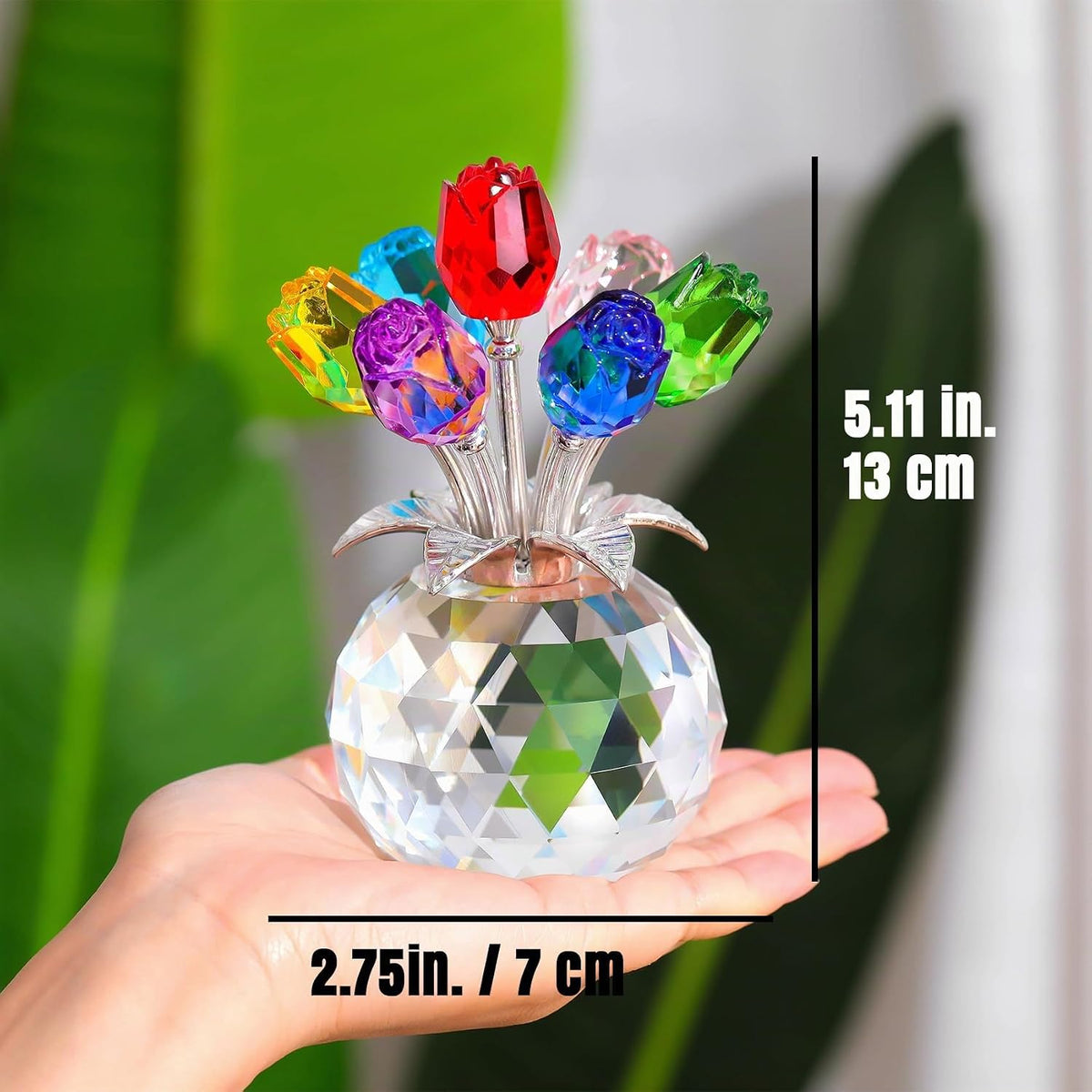Figura Coleccionable de Flor de Rosa Colorida de Cristal con Jarrón, Ramo de Rosas Regalos Románticos Florales para Esposa Mamá Mujeres en el Día de la Madre San Valentín Aniversario Navidad
