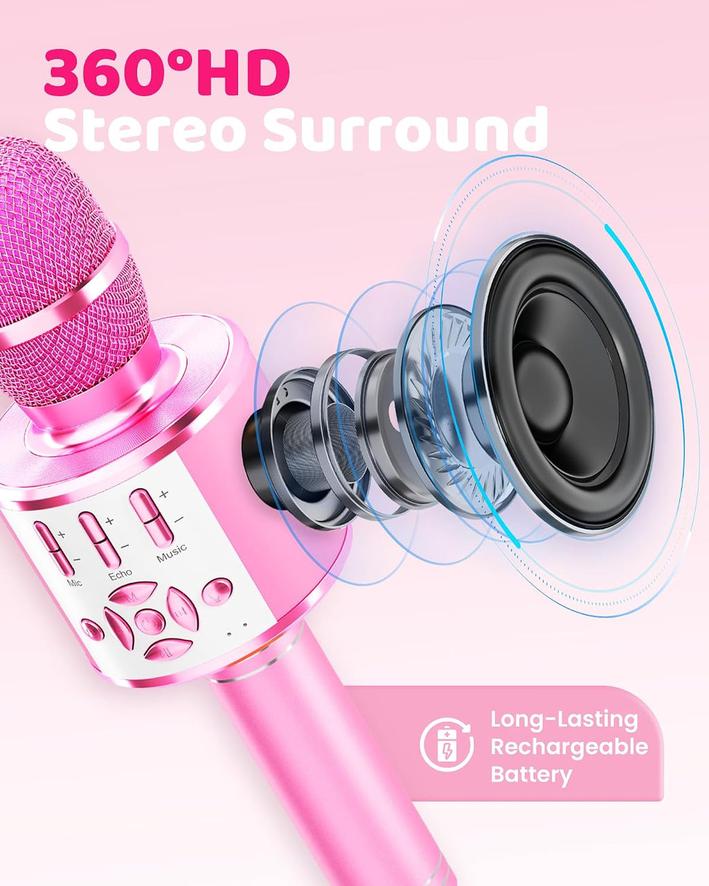 Juguetes para niñas, micrófono de karaoke para niños pequeños con luces, para niñas, fiesta de cumpleaños, juguete para niños de 3, 4, 5, 6, 7, 8 + (rosa claro)