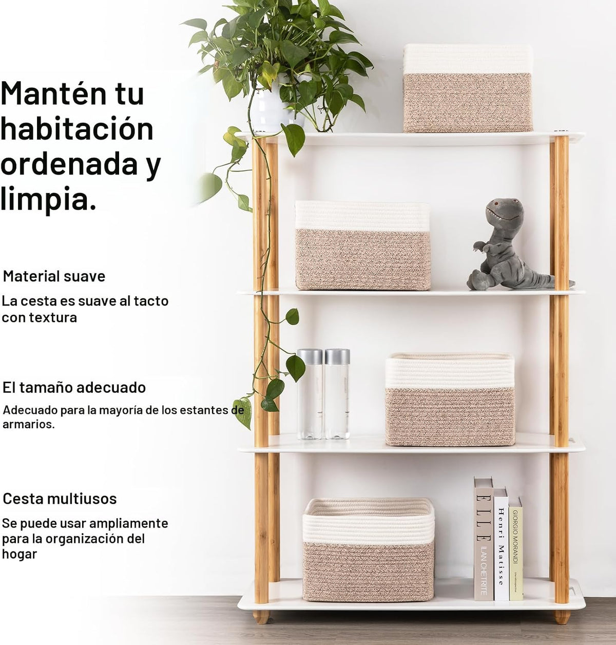 Paquete de 4 cestas de almacenamiento para organizar, cestas tejidas para estantes, perfectas para juguetes, libros, toallas y ropa, cestas de regalo duraderas, almacenamiento de juguetes