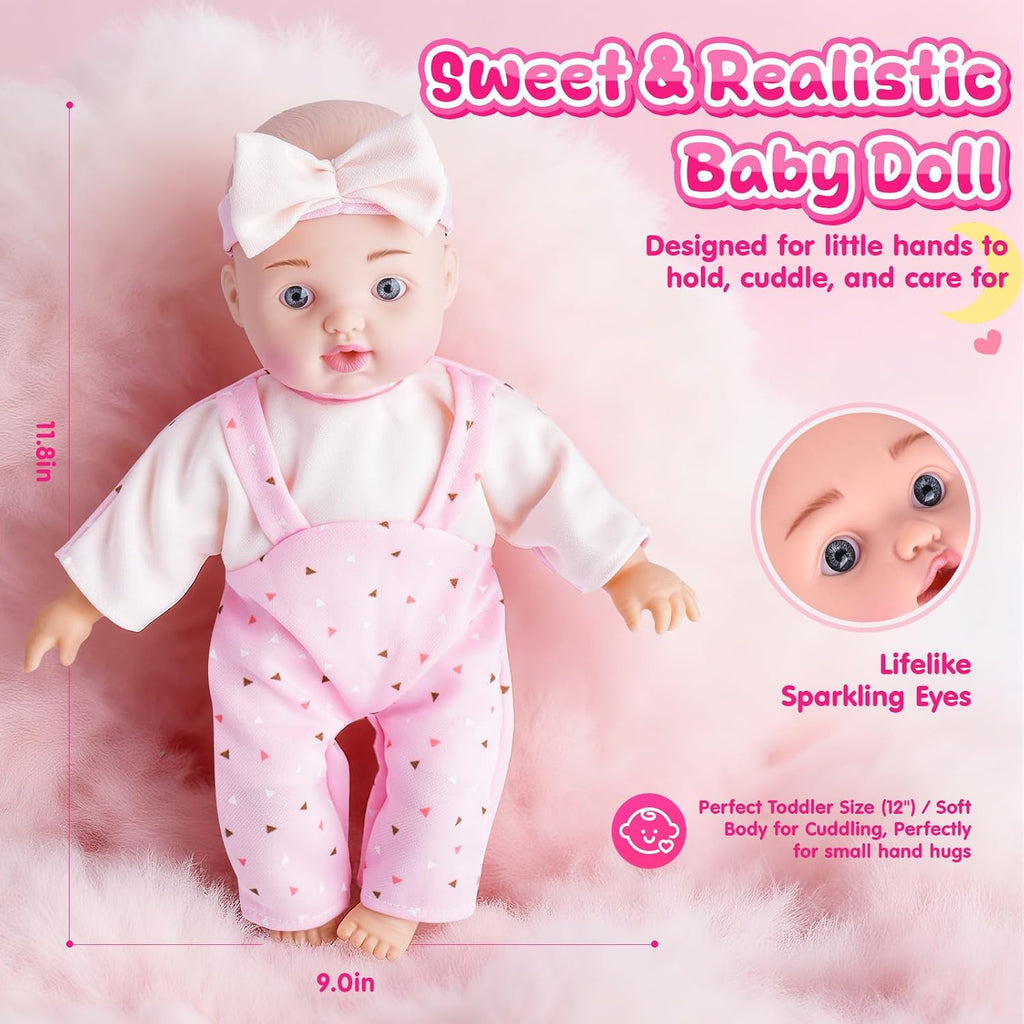 AuntyFey - Juego de muñecas de bebé de 12 pulgadas, moisés para muñeca con