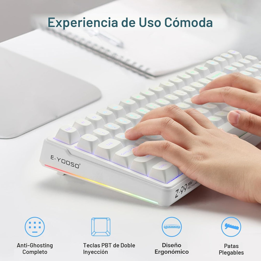 HUO JI E-Yooso Teclado mecánico cremoso con cable, intercambiable e...