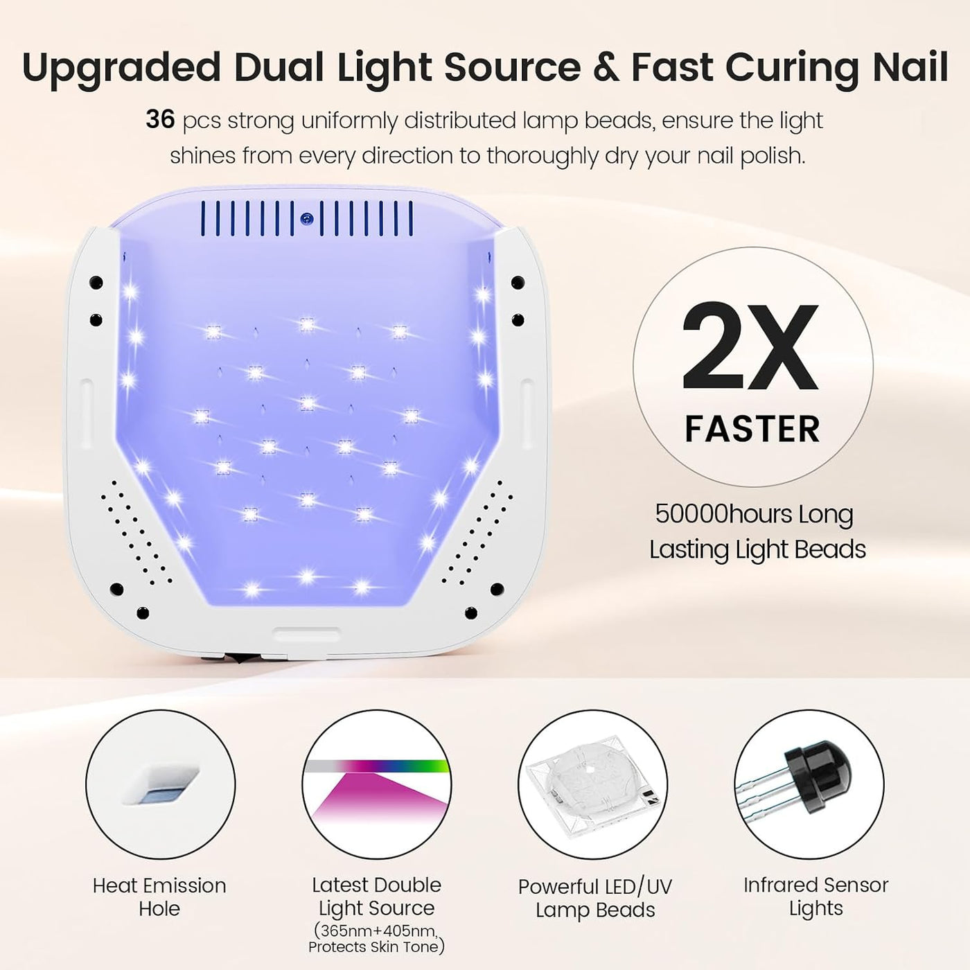 Lavinda Lámpara de uñas LED UV de 54W, secador de uñas inalámbrico...