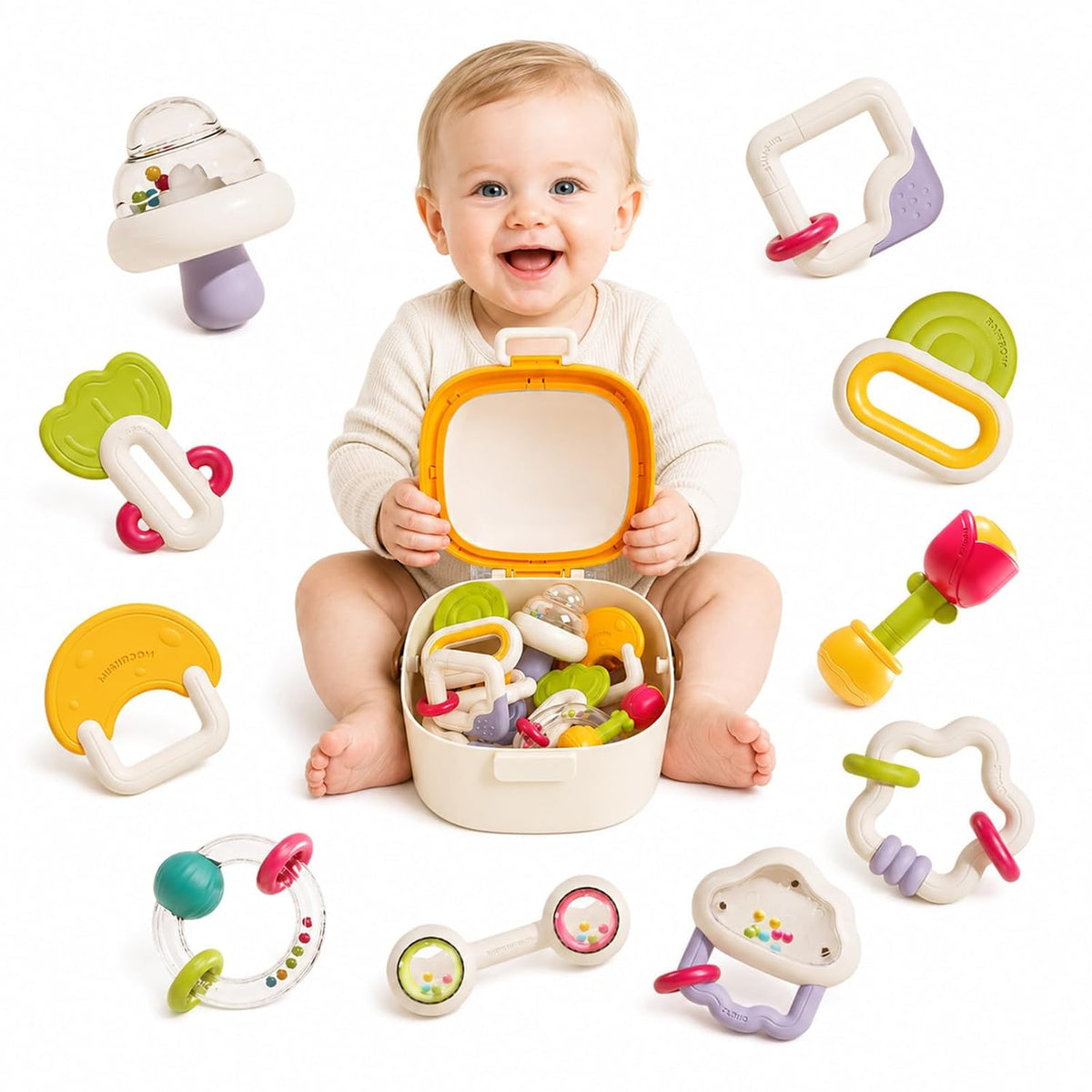 Juego de sonajero y mordedor para bebés, juguetes para bebés de 0 a 6 meses