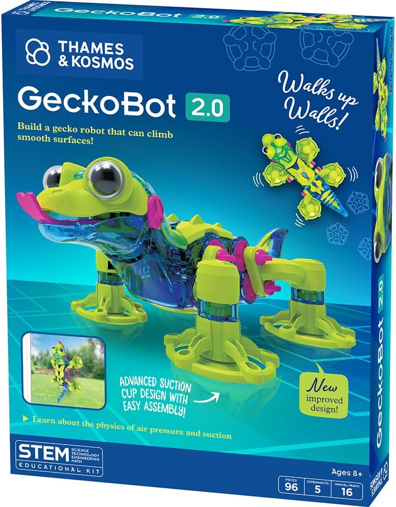 Thames & Kosmos GeckoBot 2.0 Kit de experimentos STEM | Construye un robot gecko trepador de paredes, diseño mejorado y tecnología de ventosa, ensamblaje guiado, regalo científico divertido y
