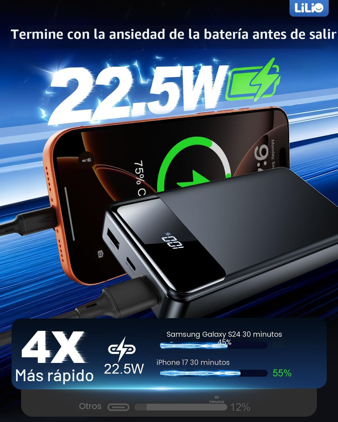 LILIO Cargador portátil, batería de 60,000 mAh, cargador de batería...