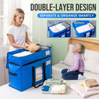 TAILI - Bolsas de mudanza extra grandes con 2 niveles, paquete de 4 bolsas azules resistentes para almacenamiento con ventana visible, asas envolventes, almacenamiento y ahorro de espacio