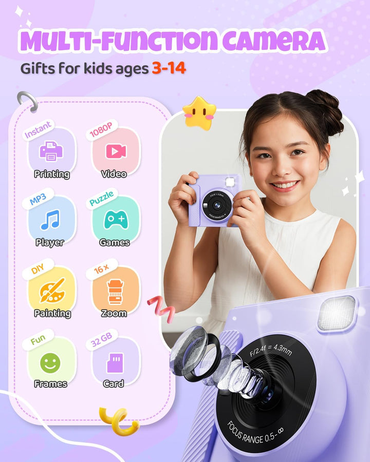 TIATUA Cámara de impresión instantánea para niños, regalos de cumpl...