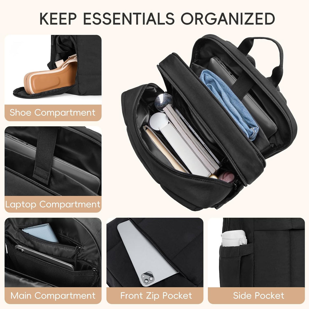 CLUCI Mochila inflada acolchada para laptop para mujeres, Negro sua...