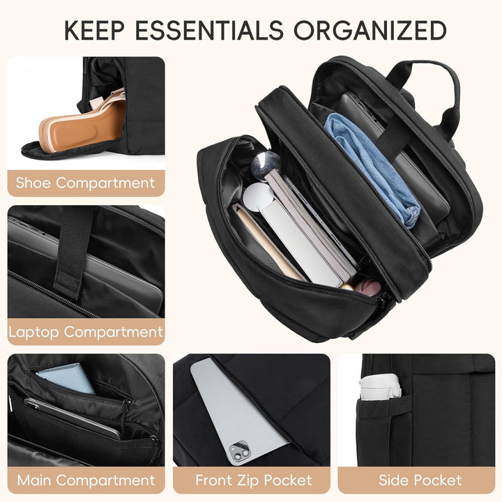 CLUCI Mochila inflada acolchada para laptop para mujeres, Negro sua...