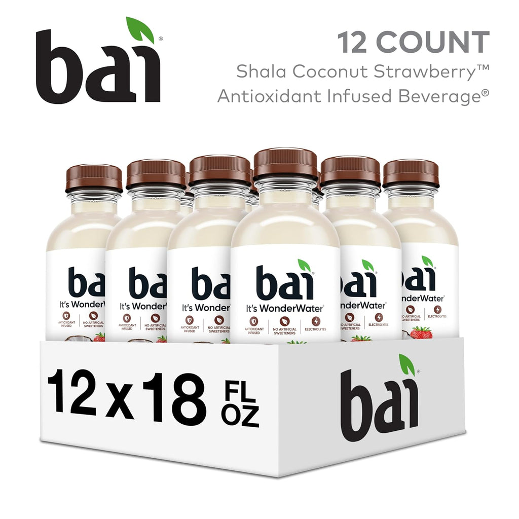 Bai Bebida de agua con infusión antioxidante, fresa de coco Shala, con vitamina C y sin edulcorantes artificiales, botella de 18 onzas líquidas, paquete de 12