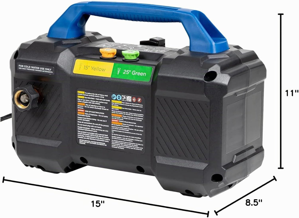 Westinghouse ePX3100v - Lavadora a presión eléctrica, 2100 PSI máximo, 1.76 GPM máximo, asa de transporte incorporada, cañón de espuma desmontable, varita de acero profesional, juego de 3 boquillas