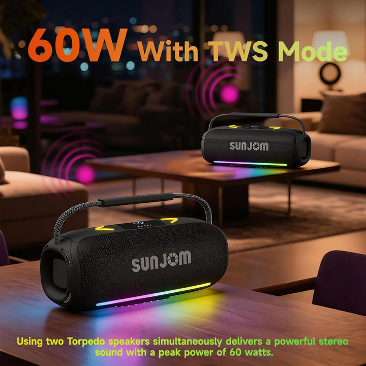 SUNJOM Altavoz Bluetooth estéreo con luces RGB coloridas, graves pr...