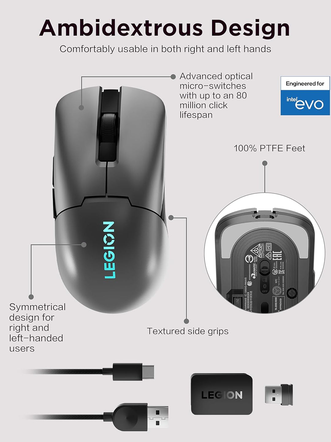 Lenovo Legion M600s RGB - Mouse inalámbrico para juegos, 19,000 DPI...