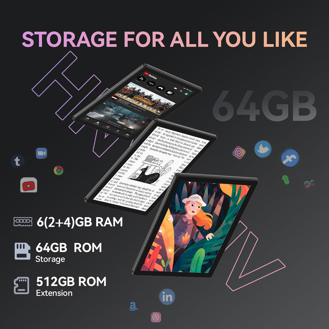 HNVHNV Tablet de 10 pulgadas Android 13, 6 GB RAM 64 GB ROM, proces...