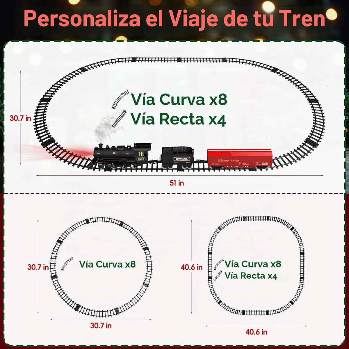 Juego de tren eléctrico con humo, luces y sonido, juego de tren para debajo del árbol de Navidad con locomotoras de vapor, autos y pistas, juguetes de tren de Navidad para niños de 3, 4, 5, 6, 7 años
