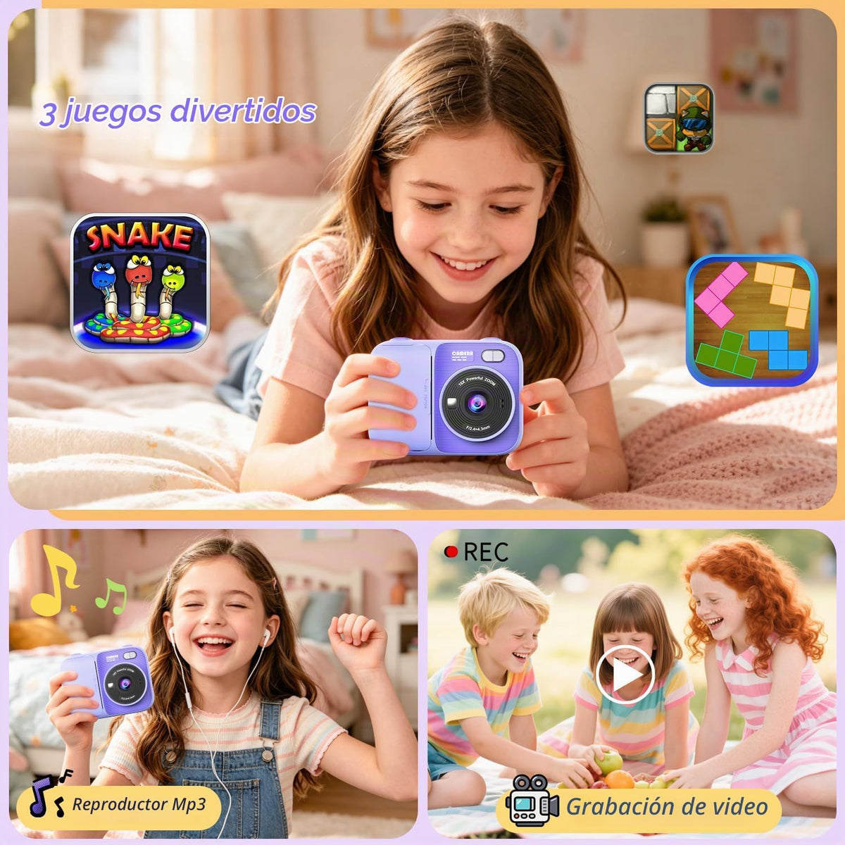 Cámara de impresión instantánea para niños con 5 rollos de papel de impresión, cámara HD 1080P, cámara portátil recargable para selfies, regalos de cumpleaños de Navidad, juguetes para niños y niñas