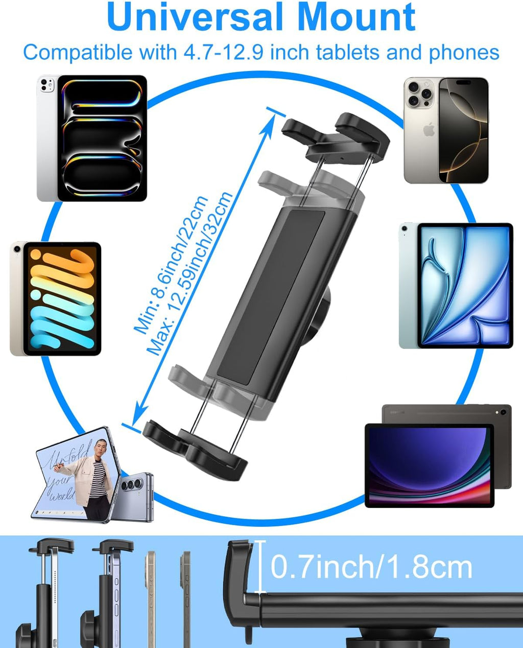Soporte universal para tableta de coche con ranura para CD para iPad y teléfono de 4 a 13 pulgadas, soporte universal para tableta con rotación de 360 grados para iPad Pro 12.9 11 10.5 9.7, iPad Air Mini 5 4 3 2 1, Samsung Galaxy Tabs, iPhone, etc