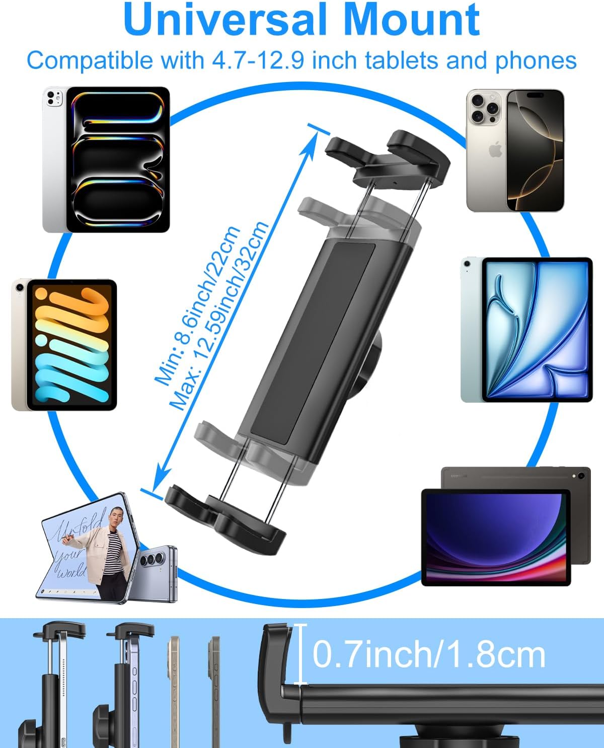 Soporte universal para tableta de coche con ranura para CD para iPad y teléfono de 4 a 13 pulgadas, soporte universal para tableta con rotación de 360 grados para iPad Pro 12.9 11 10.5 9.7, iPad Air Mini 5 4 3 2 1, Samsung Galaxy Tabs, iPhone, etc