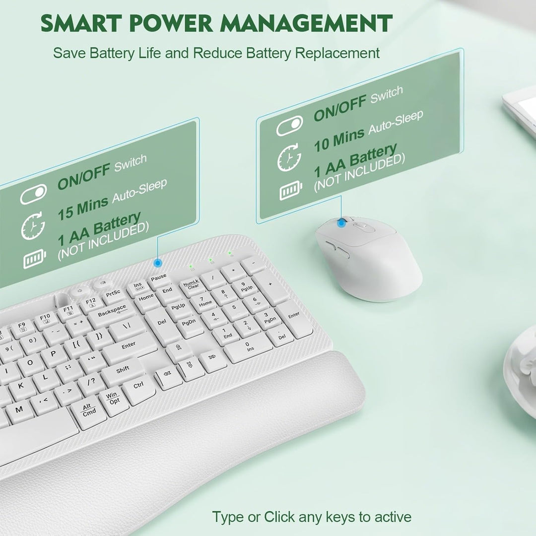 Combinación de teclado y mouse inalámbricos, teclado ergonómico de...