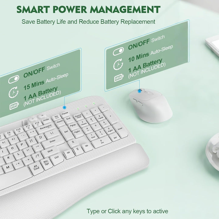 Combinación de teclado y mouse inalámbricos, teclado ergonómico de...