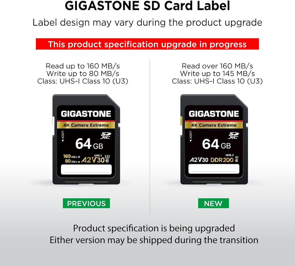 Recuperación de datos gratuita de 5 años: tarjeta SD GIGASTONE de 64 GB, cámara 4K extrema, velocidad de hasta 160 MB/s, tarjeta de memoria UHS-I A2 V30 U3 SDXC de alta velocidad de video UHD
