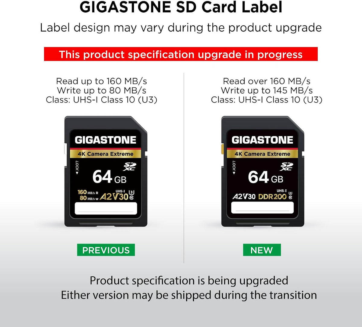 Recuperación de datos gratuita de 5 años: tarjeta SD GIGASTONE de 64 GB, cámara 4K extrema, velocidad de hasta 160 MB/s, tarjeta de memoria UHS-I A2 V30 U3 SDXC de alta velocidad de video UHD