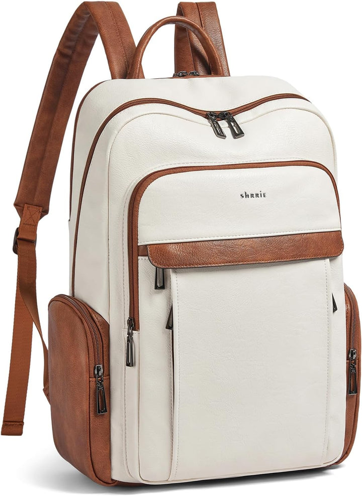 Shrrie Mochila de cuero para computadora portátil para mujer con 17...