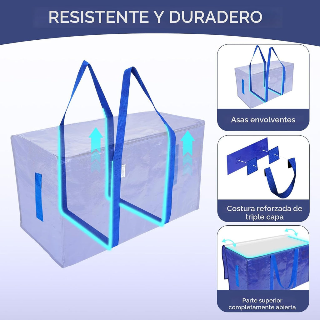 TICONN Paquete de 8 bolsas de mudanza extra grandes resistentes con cremalleras y asas de transporte, bolsas de almacenamiento duraderas para organizadores de armario y almacenamiento (paquete de 8