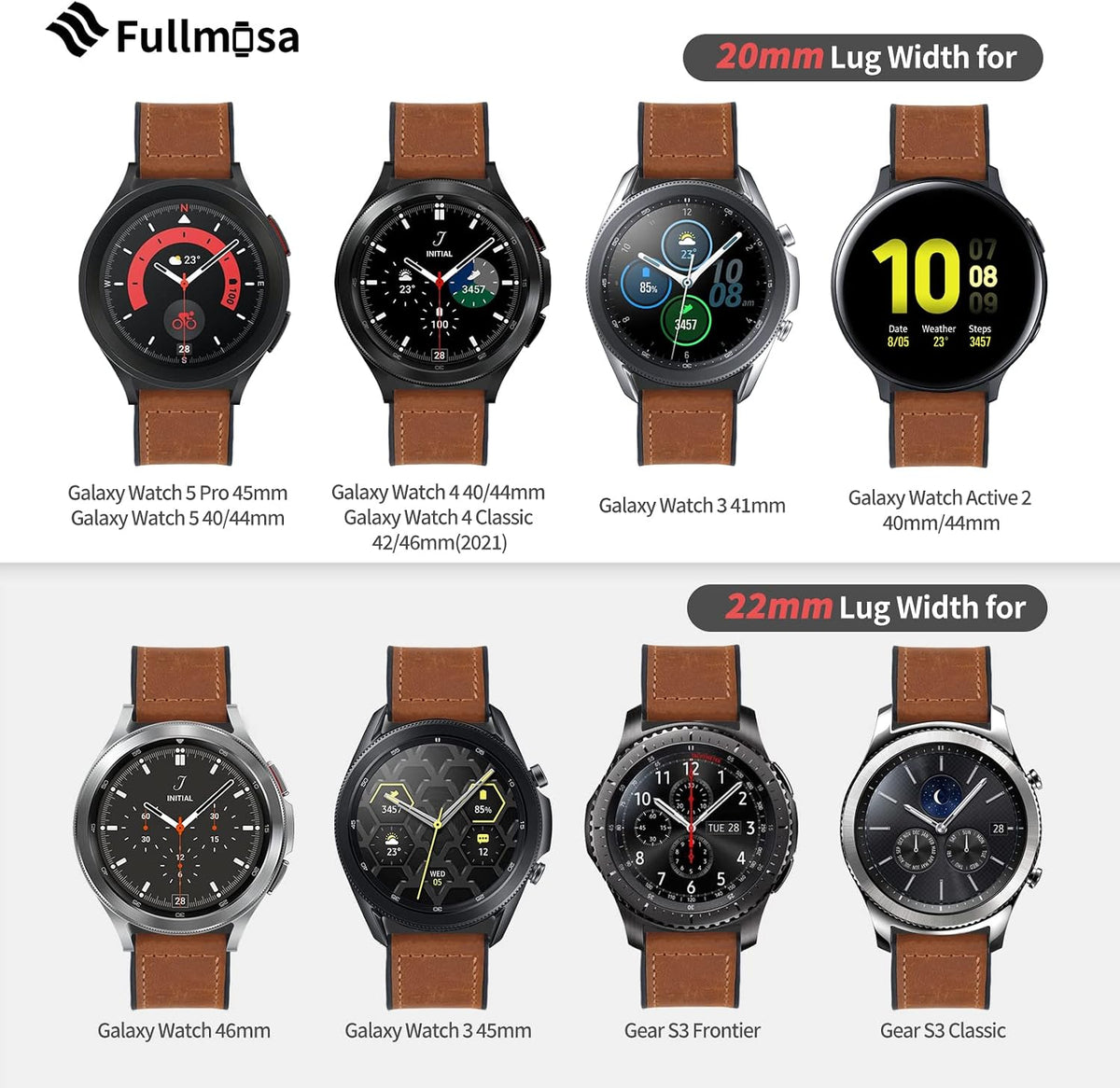 Fullmosa Correa de reloj de cuero de liberación rápida de 0.866 in, correa de reloj negra y acero inoxidable, 0.866 in, hebilla marrón+negra
