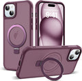 SKYLMW - Funda compatible con iPhone 15, con soporte magnético invisible tipo anillo, funda translúcida de grado militar para iPhone 15 de 6.1 pulgadas, compatible con MagSafe, rojo vino