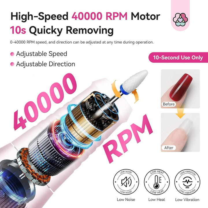 SAVILAND Taladro de uñas profesional 40000 RPM: Kit de taladro de u...