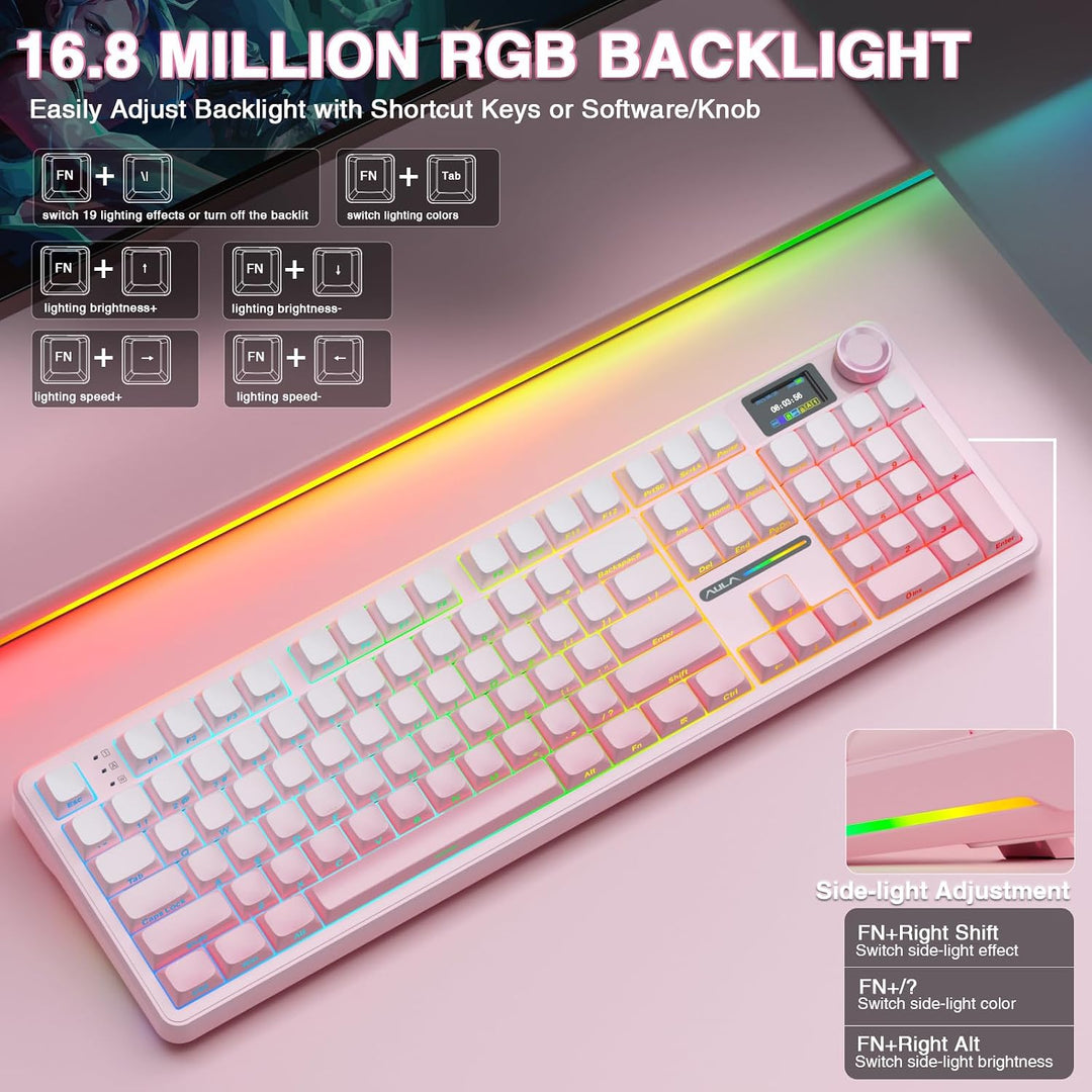 AULA F108 PRO - Teclado mecánico inalámbrico con pantalla y perilla...