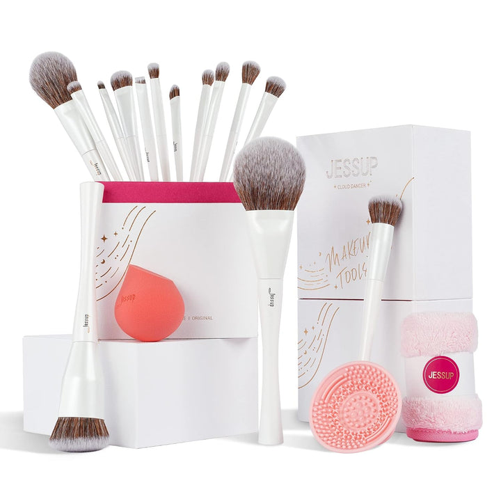 Jessup Juego de 14 brochas de maquillaje de alta gama para mujeres,...