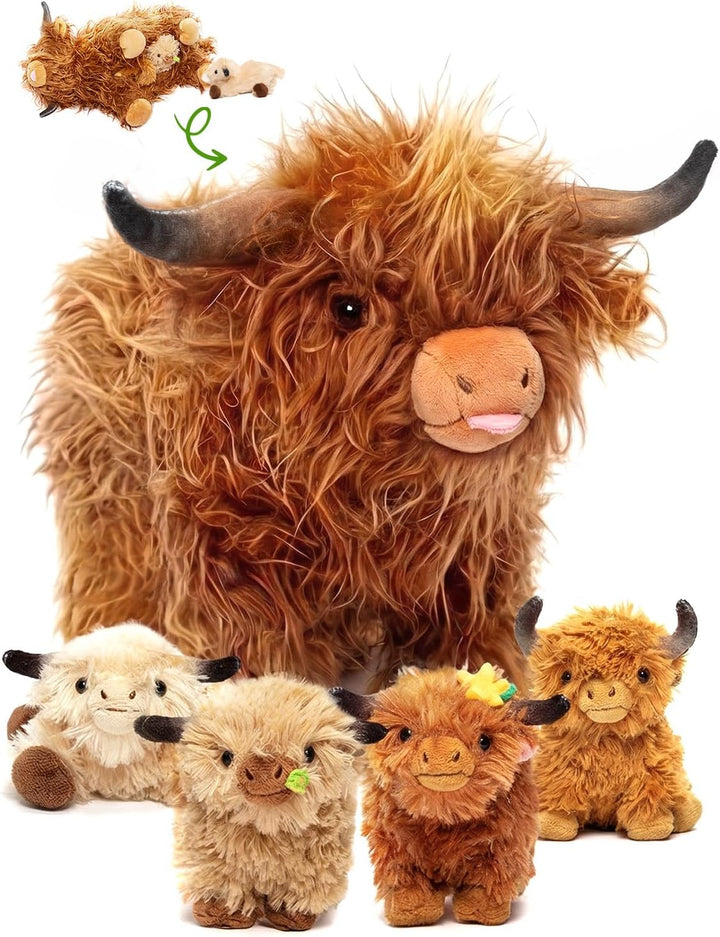 OUOZZZ - Juego de animales de peluche de vaca Highland, 14.5 pulgad...
