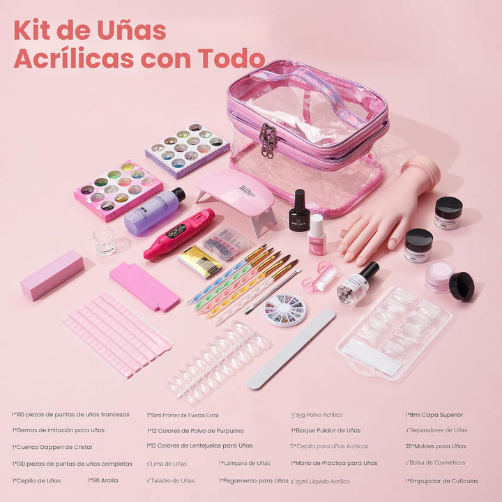 Kit de uñas para principiantes con todo: juego profesional de polvo...