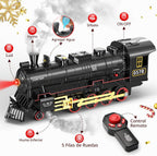 Hot Bee RC Train Set para Kids, Steam Locomotive, Light-Up Cars y Tracks