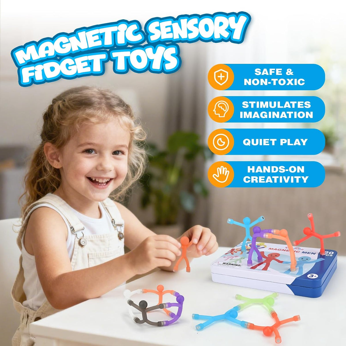 20pcs juguetes magnéticos del viaje, hombres de los imanes para los niños con la caja portátil del metal