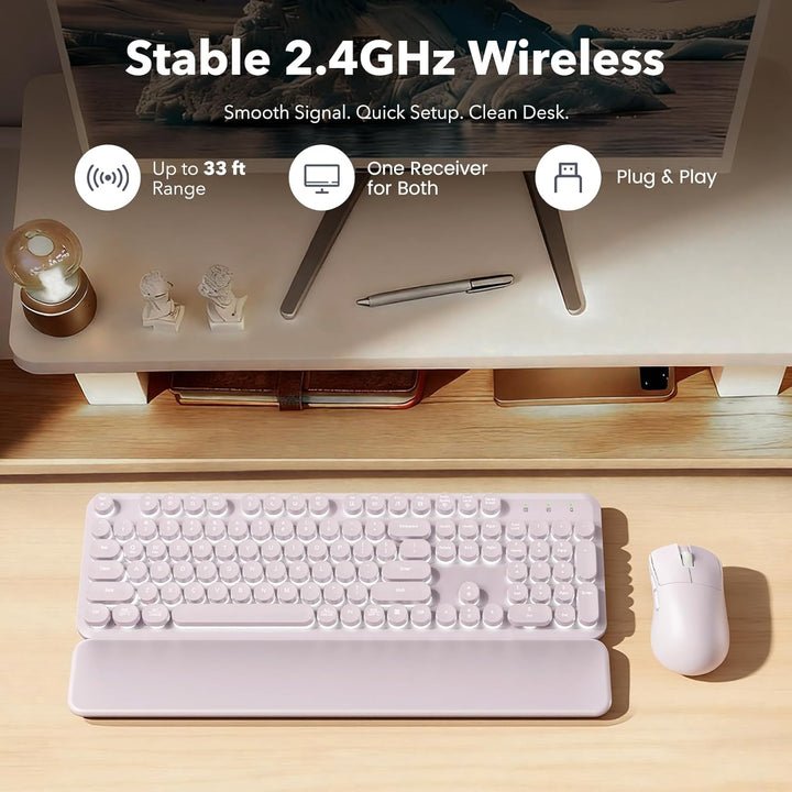 Combo de teclado y mouse inalámbricos, teclas redondas retroilumina...