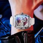 OLEVS Reloj para Hombre Skeleton Automático Tonneau Correa de Silicona Negocios Lujo a Prueba de Agua Luminoso Reloj Mecánico para Hombre