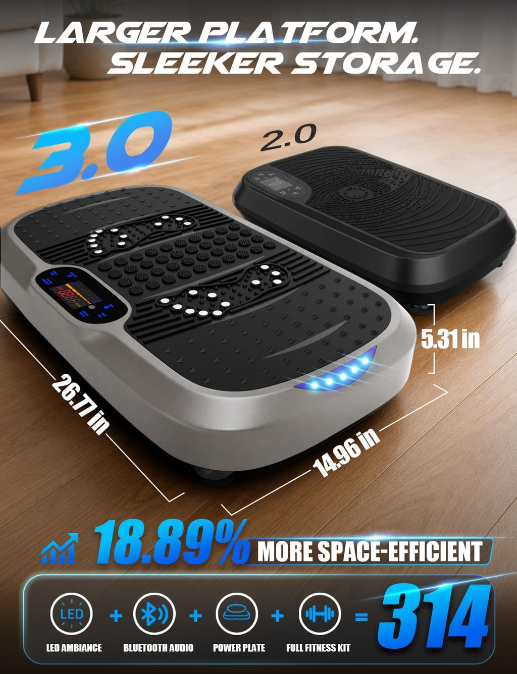 Máquina de ejercicio con plataforma vibratoria de alta resistencia, 440 lb, 200W, Bluetooth y LED