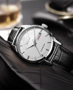 ROCOSJEWE Reloj mecánico automático para hombre, correa de cuero negro