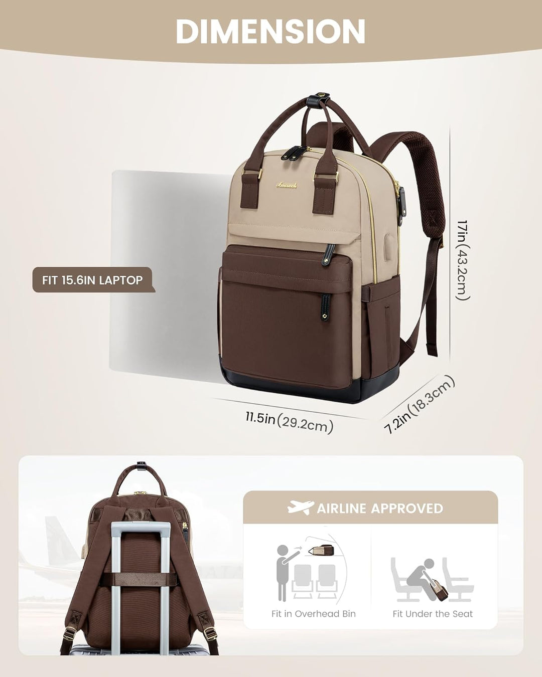LOVEVOOK - Mochila de viaje para laptop de mujer, antirrobo, con pu...
